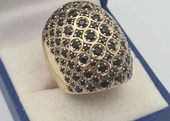 Pierścionek pozłacane srebro 925 z czarnymi spinelami (3,42 ct), r. 53-54