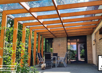 Nowoczesne zadaszenia tarasu pergola z drewno klejone szkła aluminium