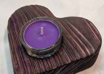 Świecznik drewniany serce śliwkowy na tealight Romy No. 20