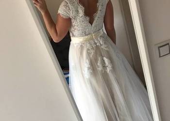 Suknia ślubna boho beż linia-A koronka 34