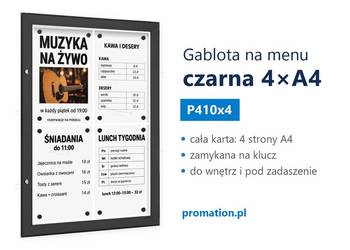 Czarna gablota na menu 4×A4 do restauracji, pubu i pensjonatu P410x4