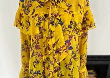 Vero Moda żółta bluzka kwiatowa falbany kokarda elegancka boho 38 M lekka w