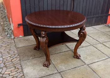Unikatowy Neorenesansowy Stół Stolik Kawowy Dąb Lwie Łapy Po Renowacji