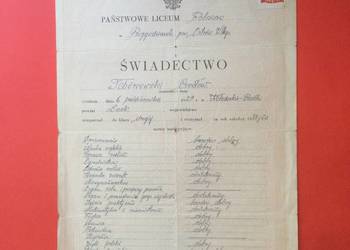 ( 1744 ) Świadectwo Liceum Rolniczego, Tchórzewski