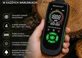 Miernik Wilgotności RDINSCOS MT68 LCD | Drewno, Ściany, Posadzki, Wilgotnoś