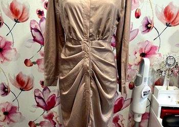 shein sukienka elegancka koszulowa bezowa hit blog roz.34