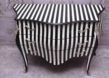 Królewska Biało Czarna Komoda - Vintage Szafa - Zebra - Mosiężne Okucia