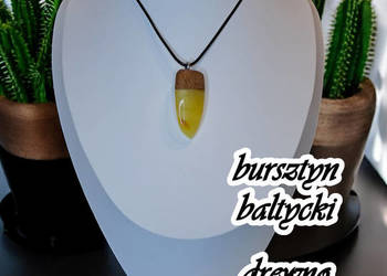 Zawieszka bursztyn mleczno-cytrynowy z jasnym drewienkiem #381