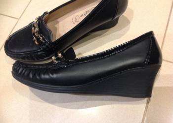 Buty Półbuty Mokasyny na Koturnie Damskie Czarne rozm 37