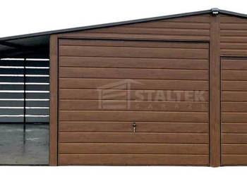 Garaż blaszany 6x6 + wiata 3x6 2x Brama uchylna rynny drewnopodobny ST109
