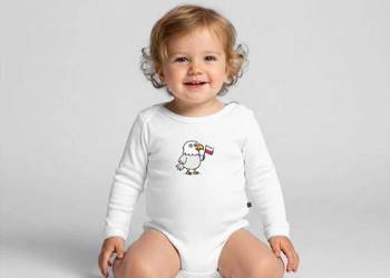 Ekologiczne body dla niemowlaka z długim rękawem patriotyczne Polska orzełe