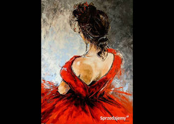 Kowalik - Dziewczyna w woalce - 60x80cm Obraz Olejny Akt Kobieta Suknia