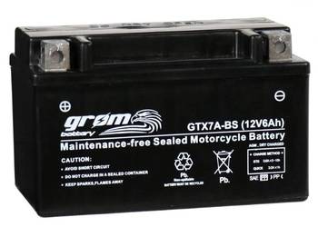 Akumulator motocyklowy 12V 6Ah 120A GROM GTX7A-BS YTX7A-BS L+