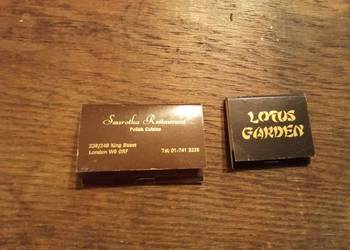 Pudełka zapałek z londyńskich restauracji lata 80te