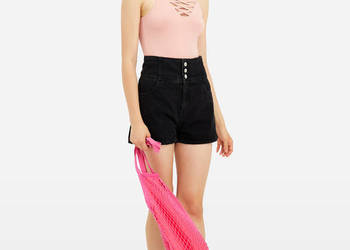 pudrowy różowy top Tally Weijl xxs 32 koszulka dekolt