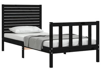 Rama łóżka z wezgłowiem czarna lite drewno WM-3193170
