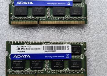 pamięci ADATA DDR3 typu SO-DIMM o pojemności 4GB każda.