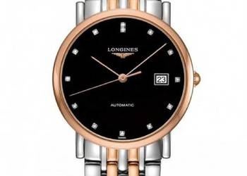 Longines Mens Elegant Diamond Set Black Dial Two Colour Brac