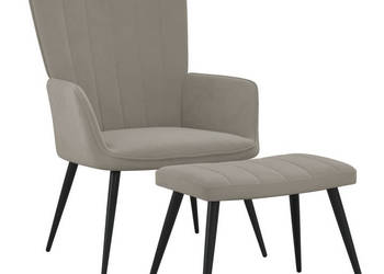Fotel z podnóżkiem jasnoszary obity aksamitem WM-327688