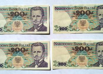 Banknoty 200 zł. z 1988 seria EM.