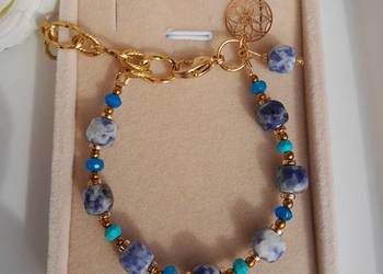 Bransoletka z kamienia naturalnego sodalin, apatyt, turkus.