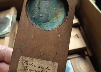 Obrazki kasetony do Fotoplastikon XIXw. Ręcznie malowane na szkle ANTYK