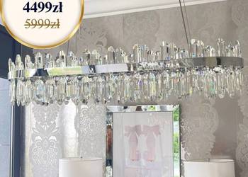 Żyrandol kryształowy nowoczesny glamour srebrny podłużny do jadalni