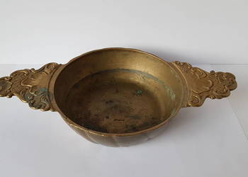 Stara, mosiężna miska / misa z uszami, stare naczynie, mosiądz