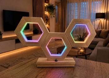 Lampa LED RGB z drewna naturalnego 62x37 cm Pilot + Aplikacja