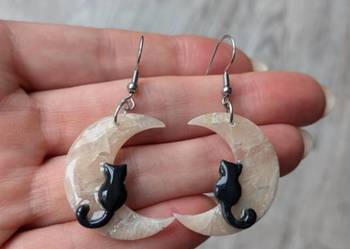 Kolczyki handmade - kot na księżycu