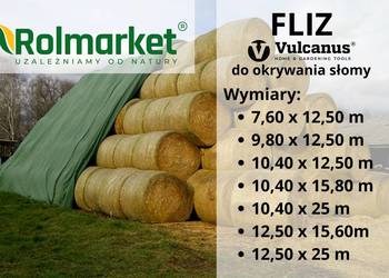 oryginalny Fliz 12,5x25m z UV do okrywania bel słomy stogu siana pryzmy