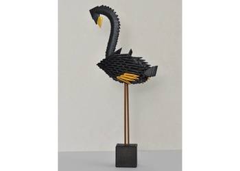 Flaming - origami modułowe 3D, papier metaliczny - czarny kolor - ptak