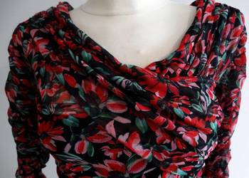 Markowa Bluzka Guess w Kwiaty Marszczona Drapowana XS/S