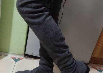 (39) Długie, szare Kozaki za kolano muszkieterki z Wiednia
