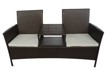 Dwuosobowa sofa ogrodowa ze stolikiem rattan PE brązowa WM-42843