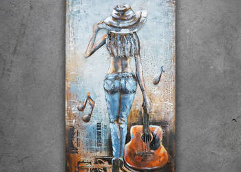 Obraz metalowy 3D loft DZIEWCZYNA Z GITARĄ 60x120 cm