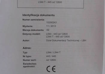 INSTRUKCJA OBSŁUGI DTR ŁADOWARKA LIEBHERR L544 i iNNE