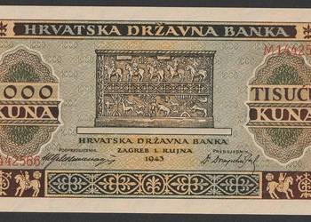 CHORWACJA 1000 KUNA 1943 - STAN BANKOWY UNC