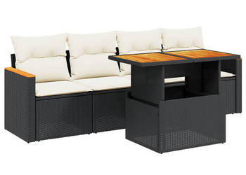5-cz. zestaw wypoczynkowy do ogrodu poduszki czarny rattan PE WM-3272953