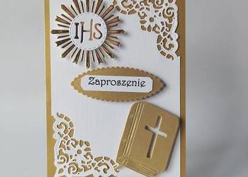 ZAPROSZENIA KOMUNIA UNIWERSALNE IHS Z KSIĄŻKĄ C6 ZŁOTO - BIEL