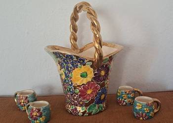 złocony porcelanowy koszyk ręcznie malowany vintage złocony porcelanowy koszyk ręcznie malowany vintage