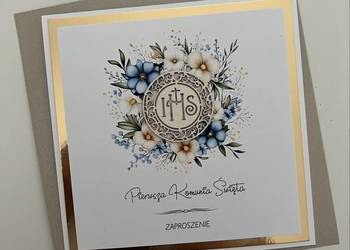 KOMUNIA - zaproszenie ze złotą ramką
