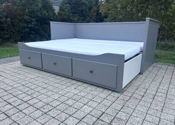 IKEA HEMNES Łóżko Leżanka z 3 szufladami, 2 materace, szare Transport