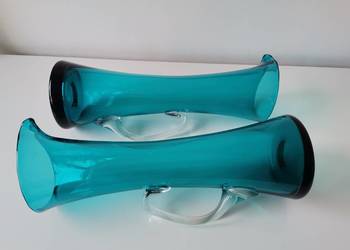 Stary, niebieski dzbanek, wazon 2 sztuki huta Krosno Wszewłod Sarnecki, PRL