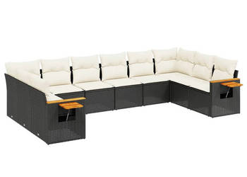 10-cz. zestaw wypoczynkowy do ogrodu poduszki czarny rattan PE WM-3259564