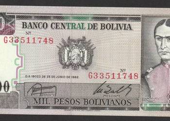 BOLIWIA 1000 bolivianos 1982 - stan bankowy UNC