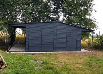 Blaszany montowany garaż 7x6m – ciemny grafit matowy