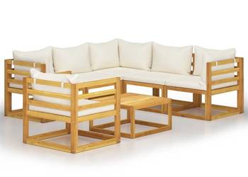 vidaXL 7-cz. zestaw wypoczynkowy do ogrodu, kremowe poduszki(SKU:3057644)