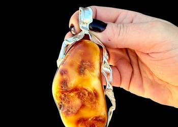 Wisior artystyczny srebro 925 bursztyn bałtycki rękodzieło unikat