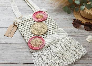 Designerska torba crochet z rafii, ręcznie robiona